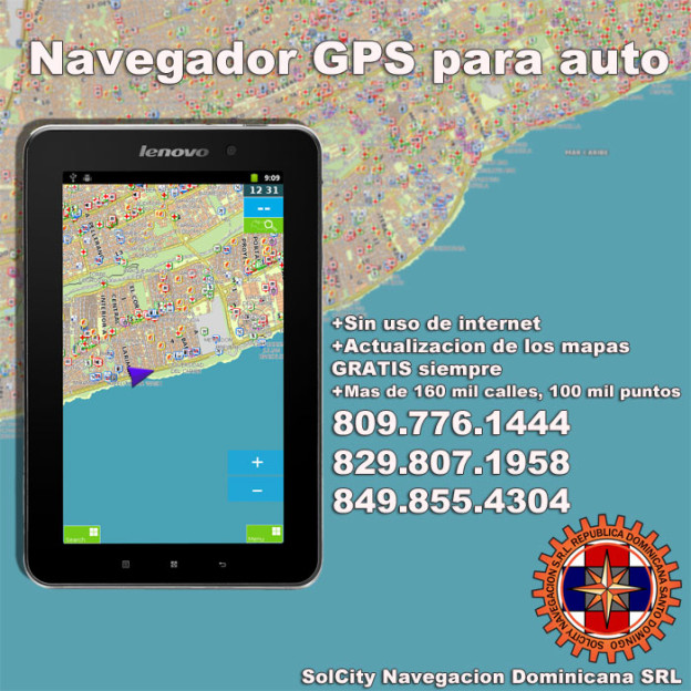 Navegador GPS para auto, con Mapa GPS Dominicano